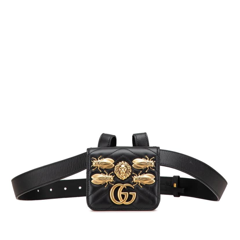 Gucci Mini GG Marmont Matelasse Leather Animal Studs Belt Pouch Bag Black Leather Good condition - Front View