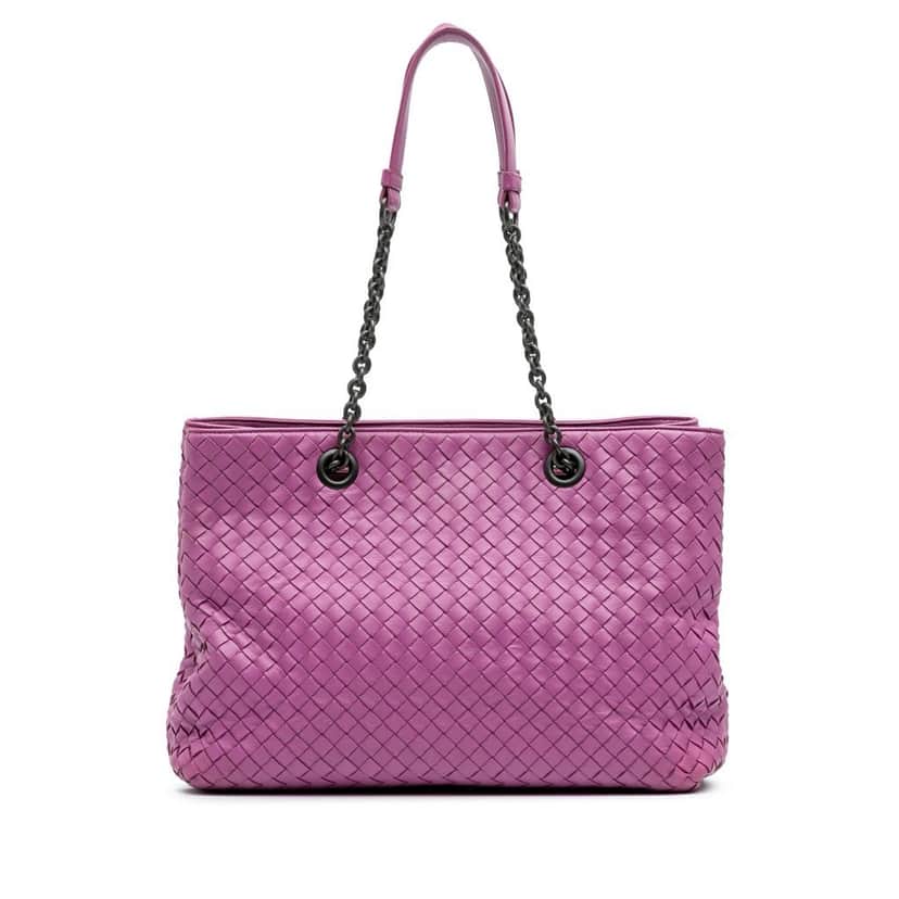 Bottega Veneta Medium Nappa Intrecciato Double Chain Tote Purple Leather Good condition - Front View