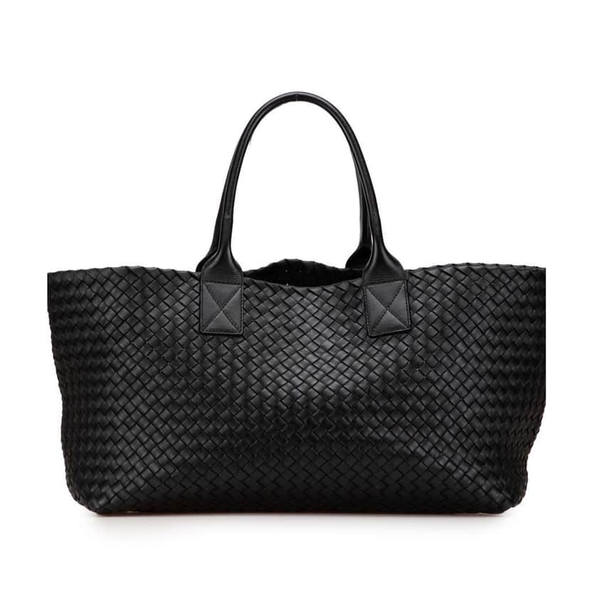 Bottega Veneta Medium Lambskin Intreccio Cabat Tote Black Leather Very good condition - Front View