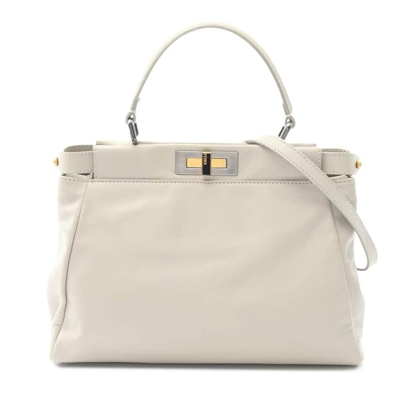 Fendi Medium Calfskin Peekaboo Iconic Satchel Grey Leather Good condition - Front View