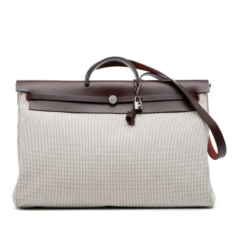 Hermès Toile Quadrille Vache Hunter Herbag Zip Cabine 50 Brown Canvas Good condition - Front View