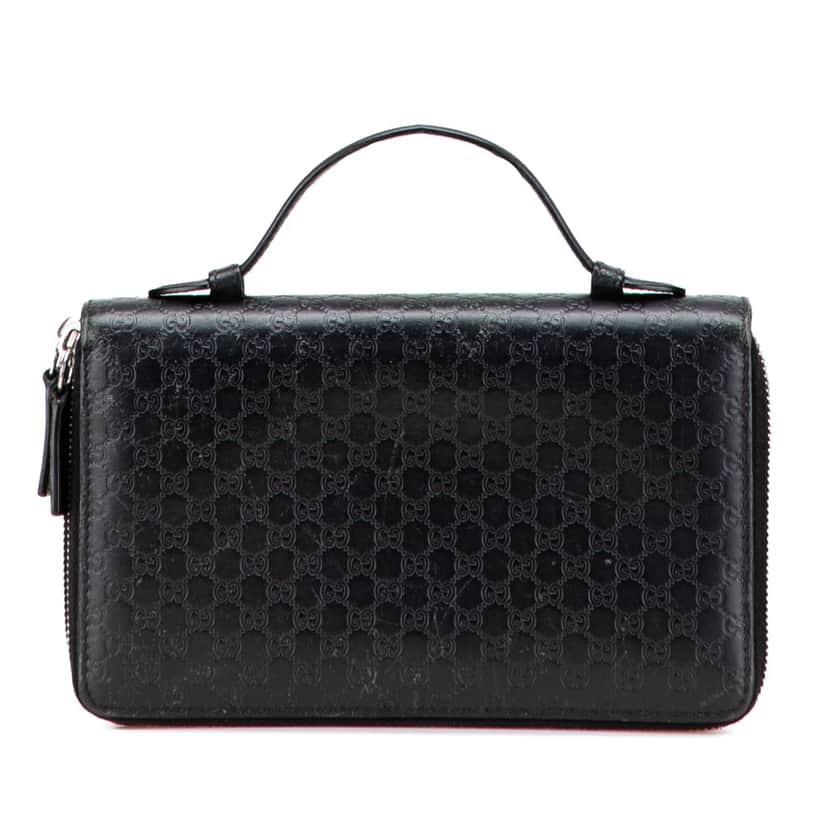 Gucci Microguccissima Zip Around Long Wallet Black Leather Good condition - Front View