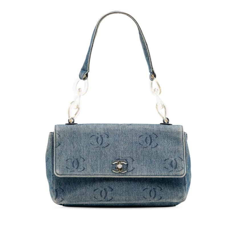 Chanel CC Printed Denim Single Flap Blue Denim Good condition - Front View