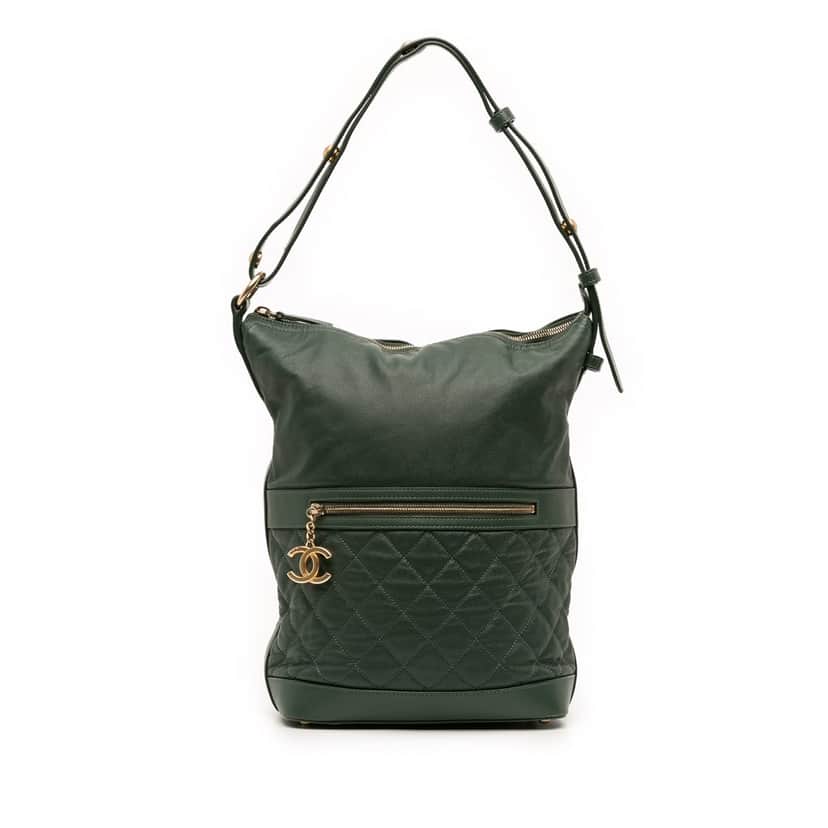 Chanel CC Quilted Caviar Casual Style Hobo Green Leather Good condition - Front View