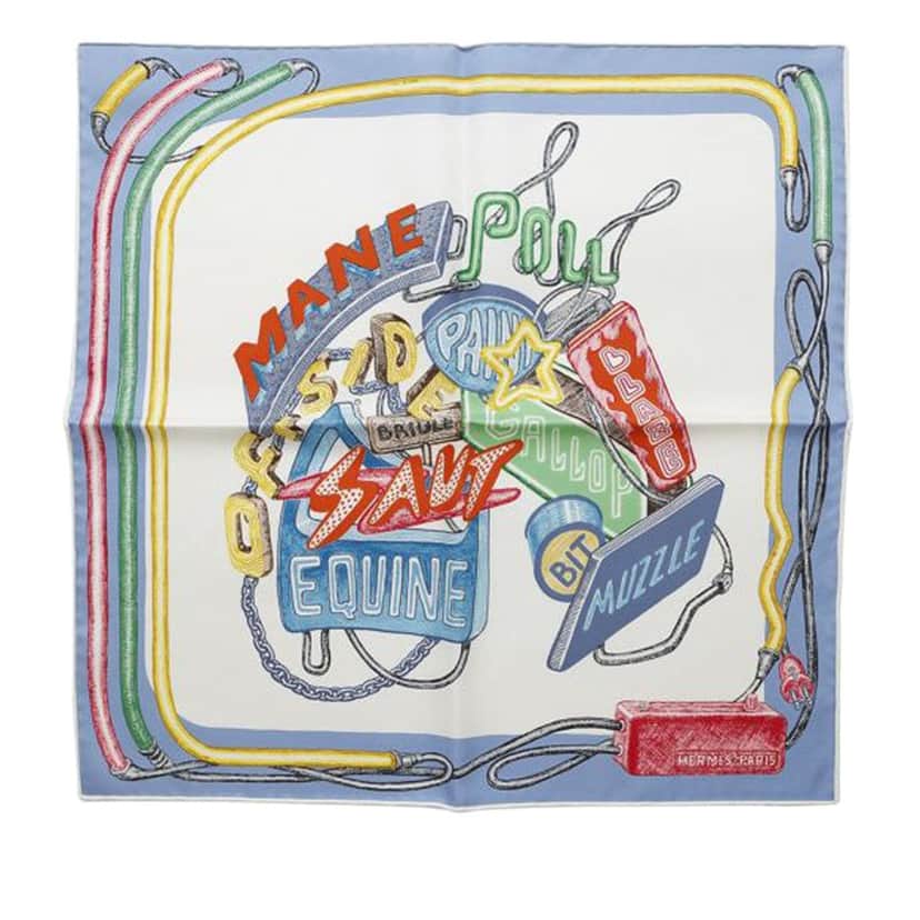 Hermès Gavroche Chevaloscope Neon Pointille Silk Scarf Blue Silk Good condition - Front View