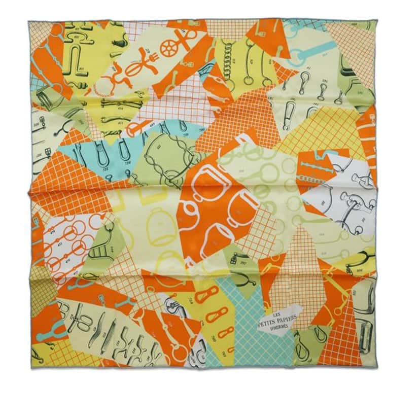 Hermès Les Petits Papiers Silk Scarf Orange Silk Good condition - Front View