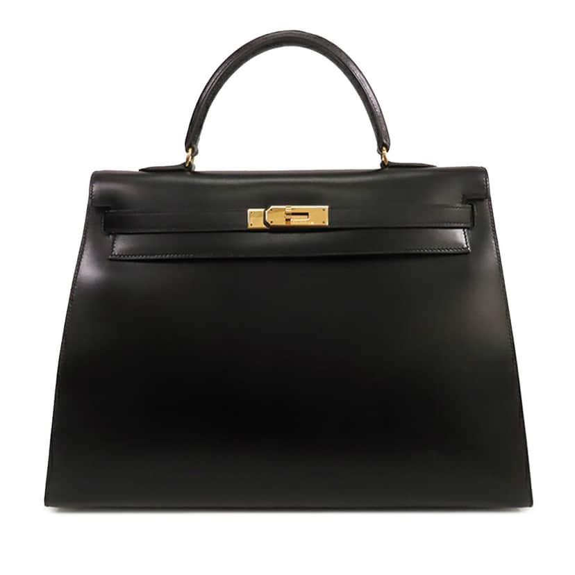Hermès Box Calf Kelly Retourne 35 Black Leather Good condition - Front View