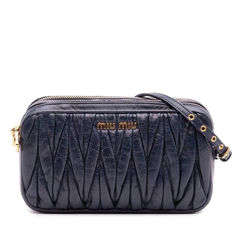 Miu Miu Nappa Matelasse Double Zip Crossbody Blue Leather Good condition - Front View