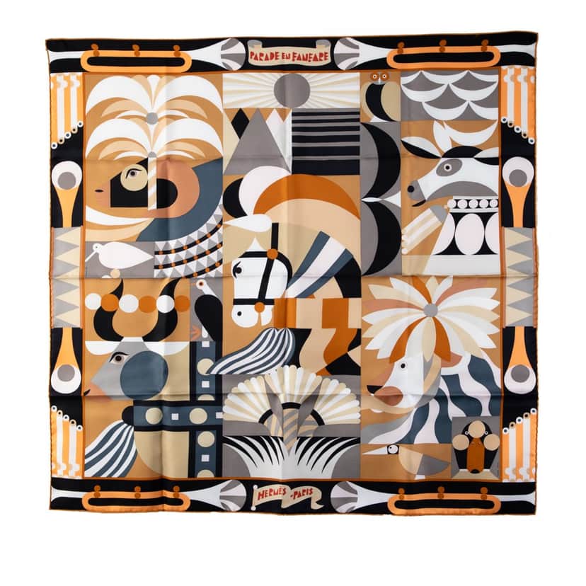 Hermès Parade En Fanfare Silk Scarf Brown Silk Very good condition - Front View