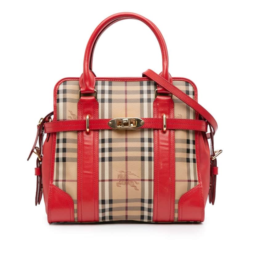 Burberry Haymarket Check Coated Canvas Minford Portrait Satchel Brown Canvas Good condition - Front View
