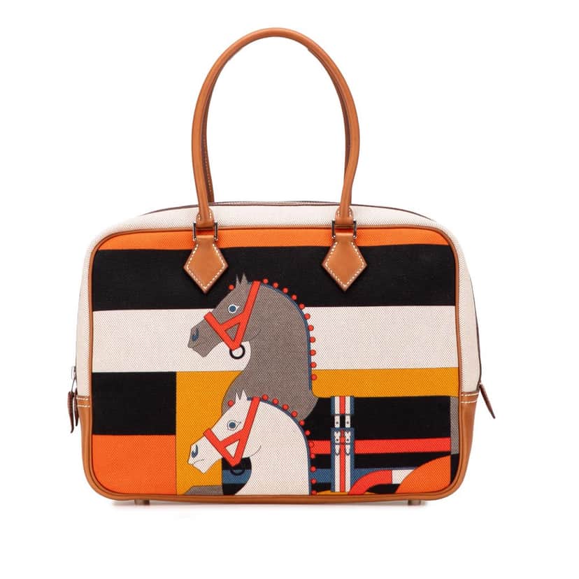 Hermès Barenia and Toile Rocobar Plume 32 Brown Canvas Good condition - Front View