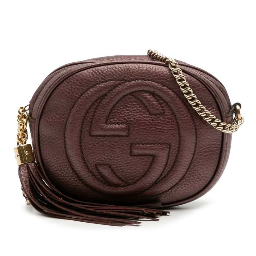 Gucci Mini Metallic Pebbled Calfskin Soho Chain Crossbody Purple Leather Good condition - Front View