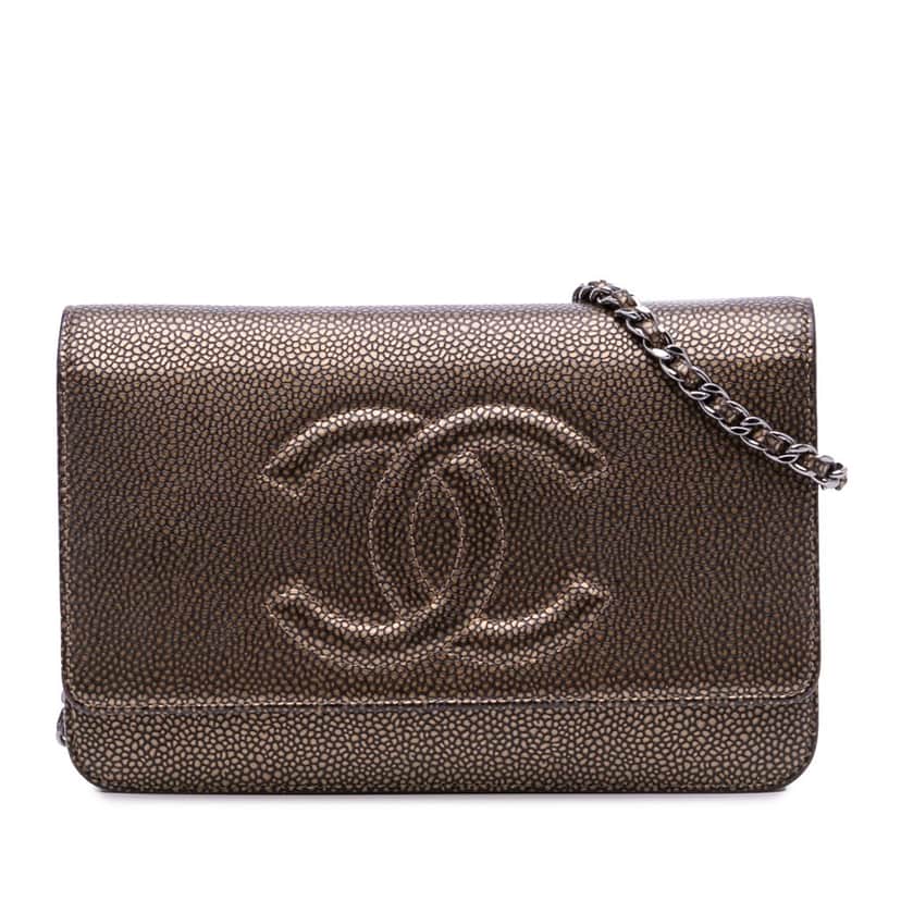 Chanel CC Metallic Caviar Wallet On Chain Brown Leather Good condition - Front View