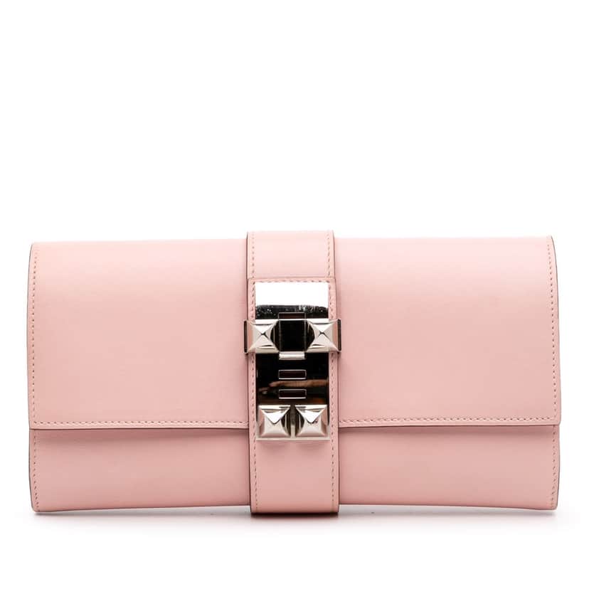 Hermès Tadelakt Medor Clutch 23 Pink Leather Good condition - Front View