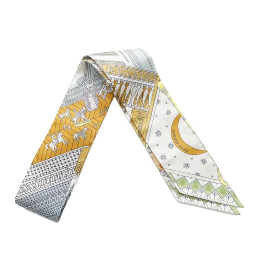 Hermès Objets de Curiosite Silk Twilly Scarf Yellow Silk Very good condition - Front View