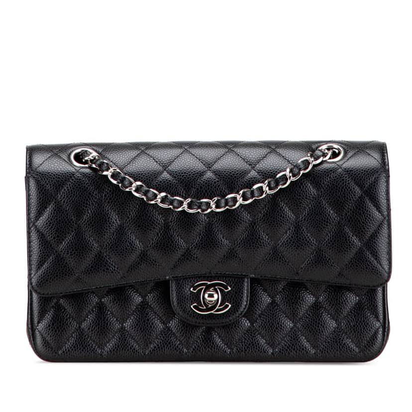 Chanel Medium Classic Caviar Double Flap Black Leather Good condition - Front View