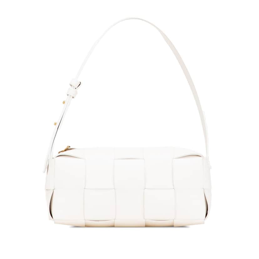 Bottega Veneta Small Lambskin Intrecciato Brick Cassette White Leather Very good condition - Front View