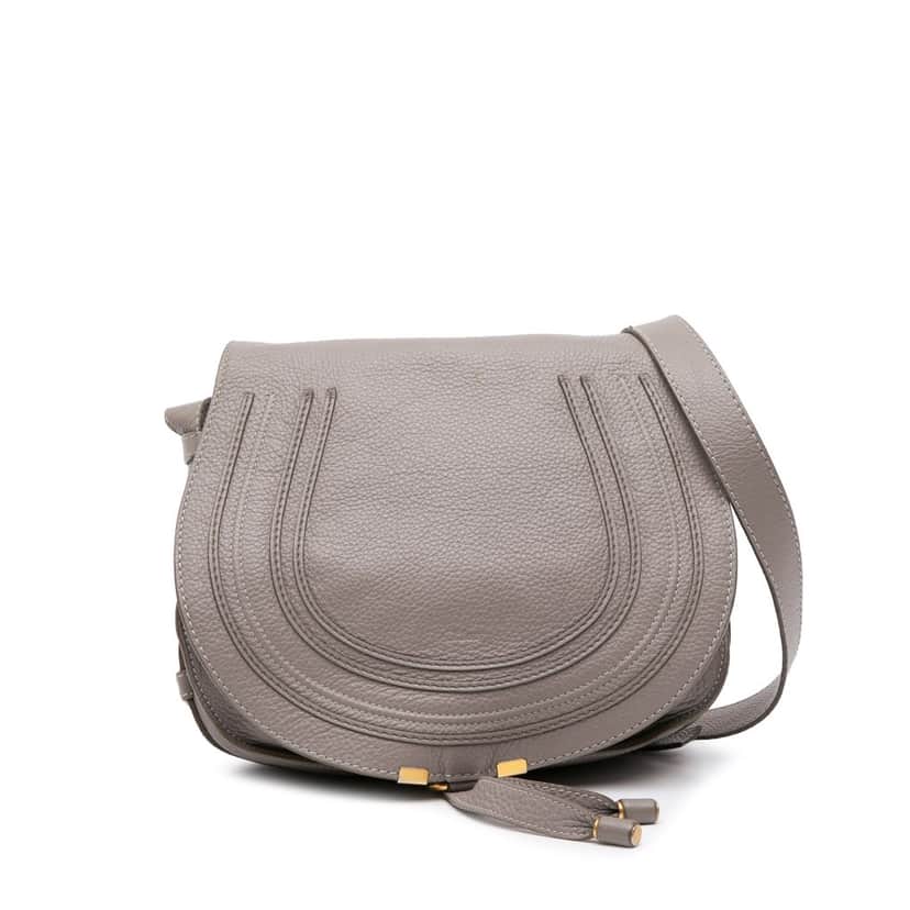 Chloé Small Grained Calfskin Marcie Crossbody Grey Leather Fair condition - Front View