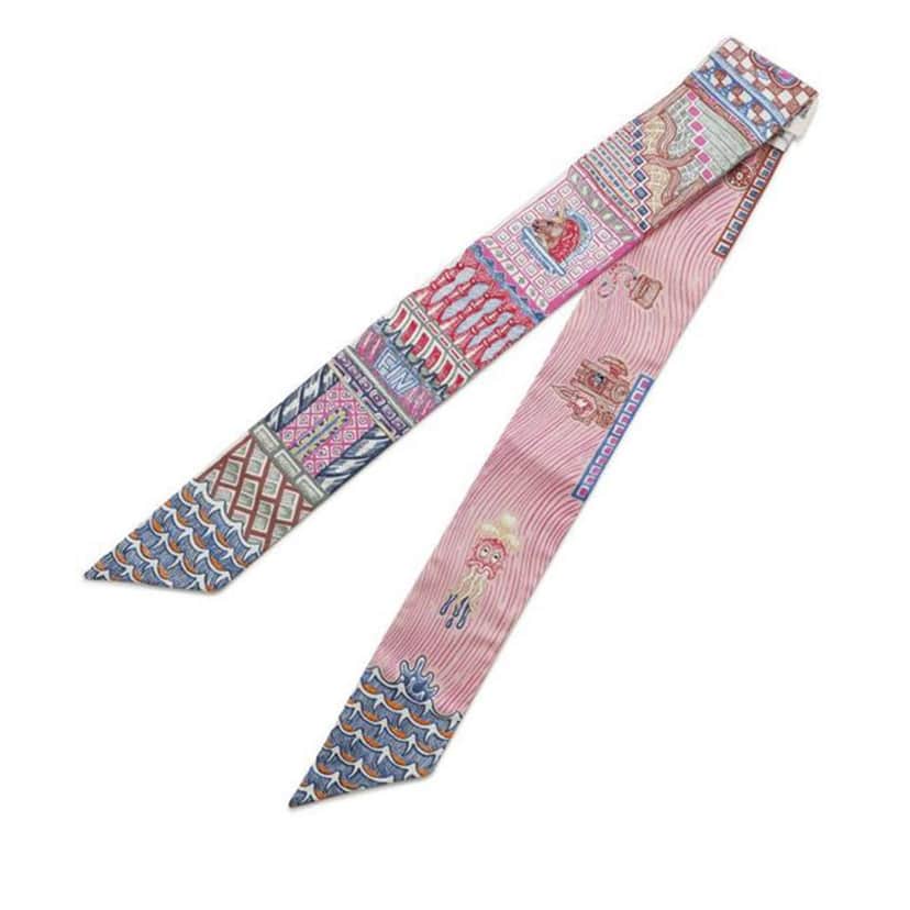 Hermès Super Silk Quest Silk Twilly Scarf Pink Silk Very good condition - Front View
