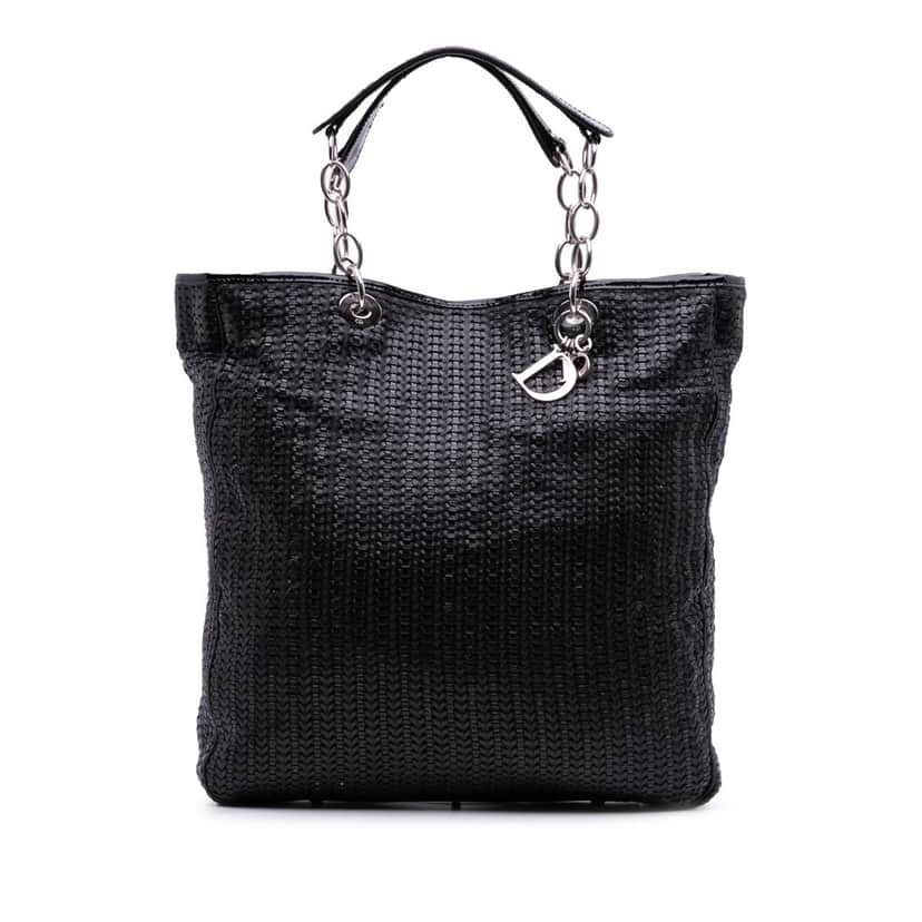 Dior Large Woven Lambskin Lady Dior Soft Shopping Tote Black Leather Good condition - Front View