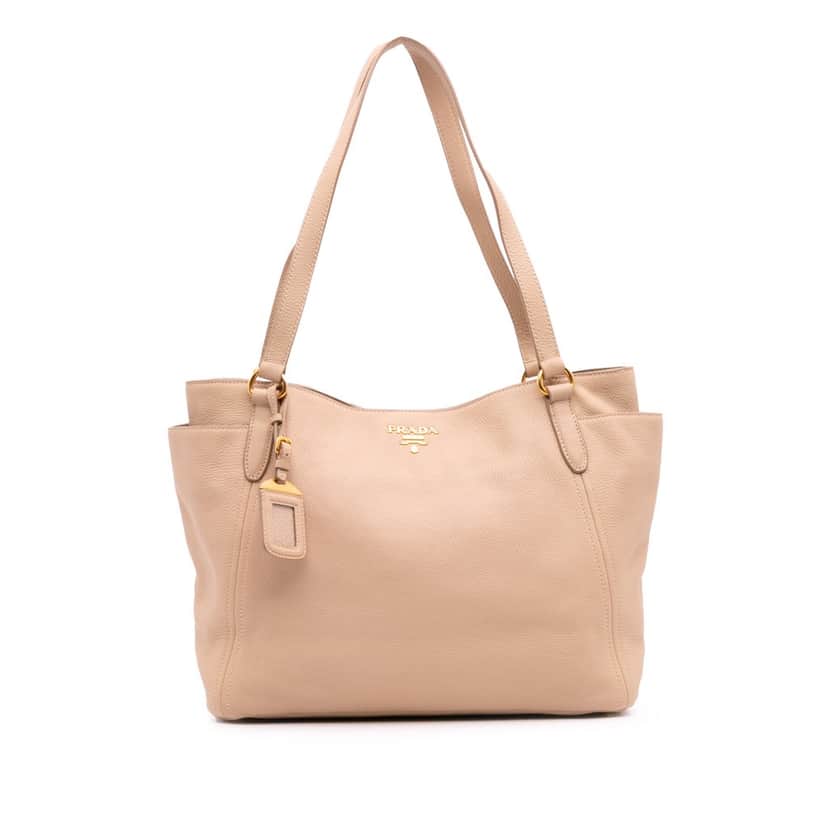 Prada Vitello Daino Double Pocket Tote Brown Leather Good condition - Front View