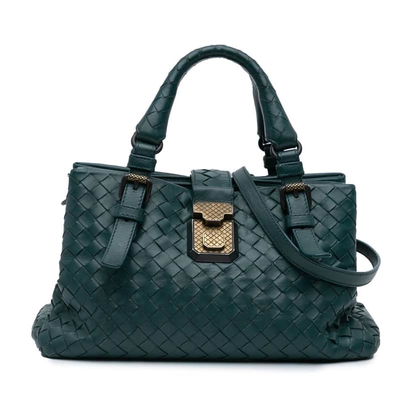 Bottega Veneta Mini Nappa Intrecciato Roma Satchel Green Leather Good condition - Front View
