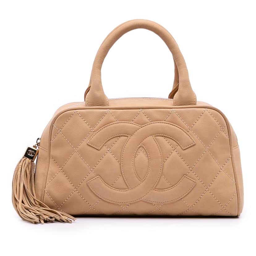 Chanel CC Quilted Caviar Bowling Bag Brown Leather Good condition - Front View