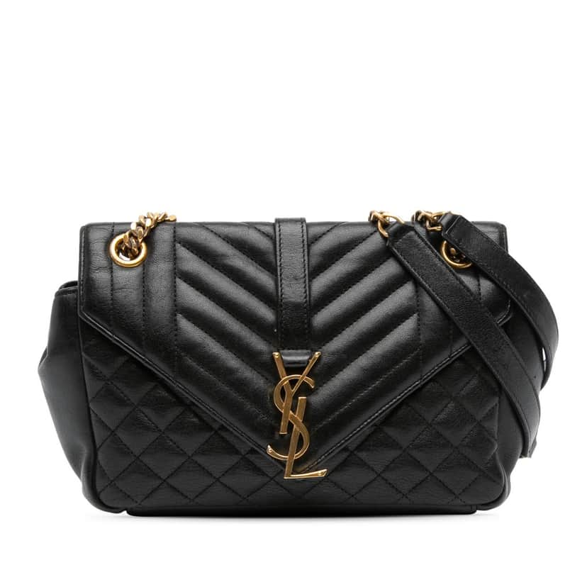 Saint Laurent Medium Sheepskin Triquilt Monogram College Bag Black Leather Good condition - Front View