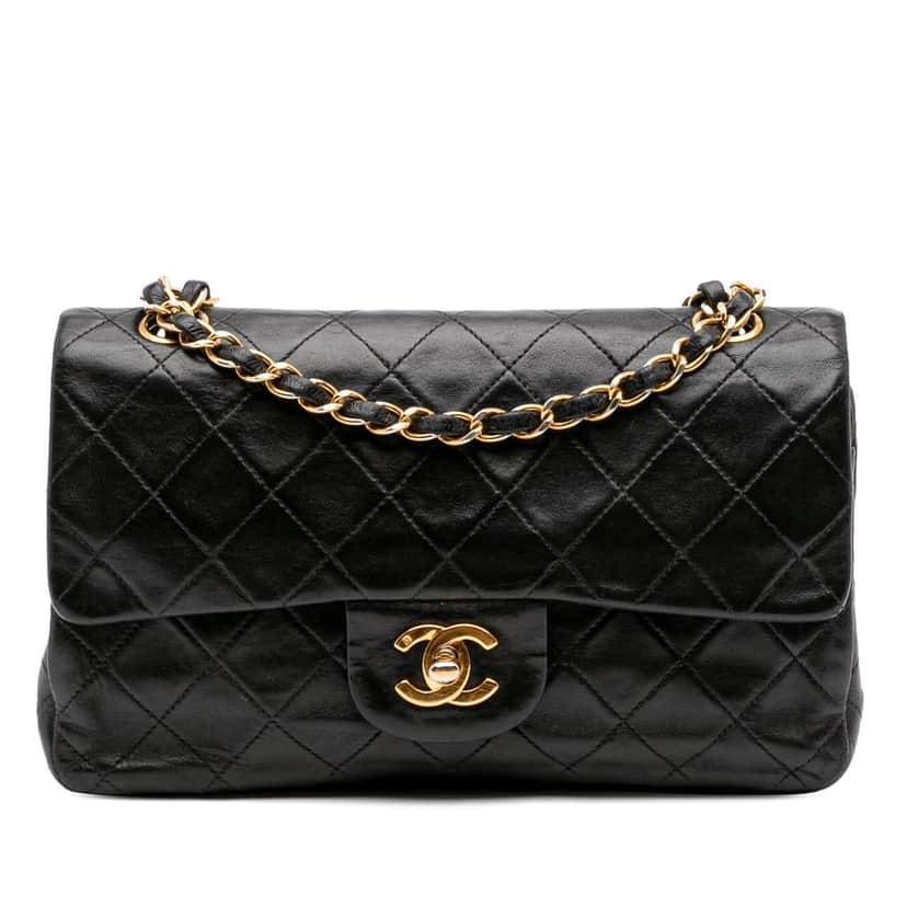 Chanel Small Classic Lambskin Double Flap Black Leather Good condition - Front View