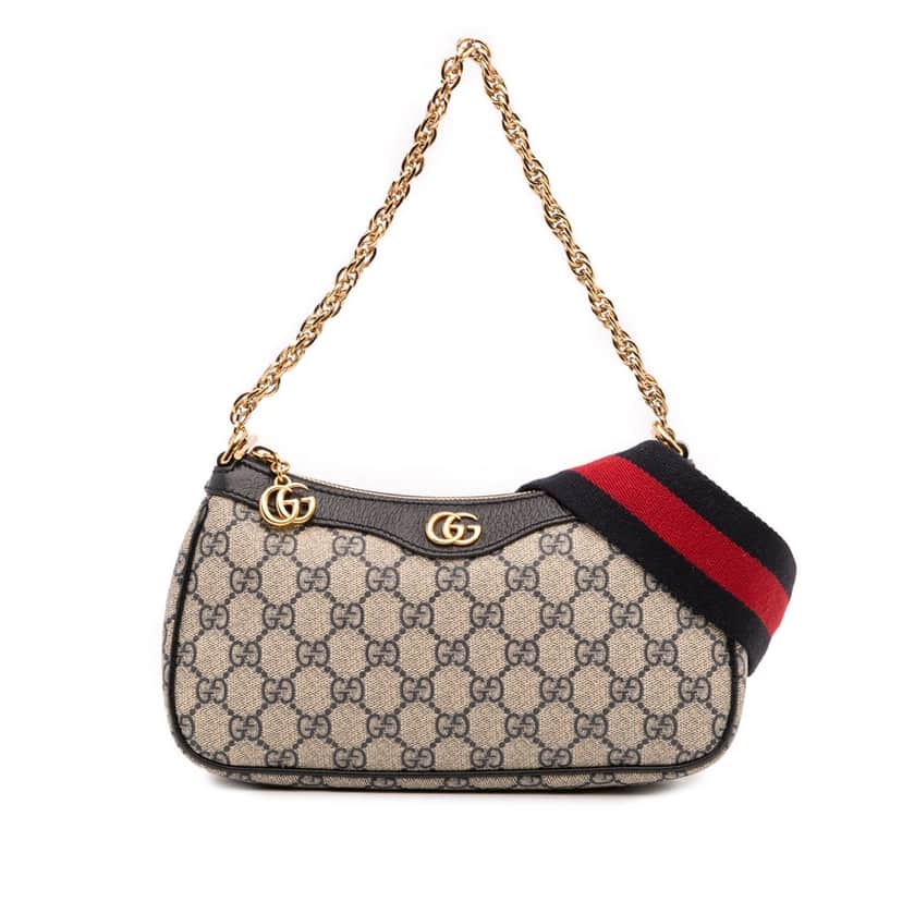 Gucci Small GG Supreme Ophidia Web Satchel Brown Canvas Good condition - Front View
