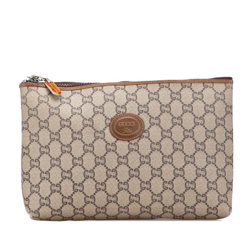 Gucci GG Supreme Plus Clutch Brown Canvas Good condition - Front View