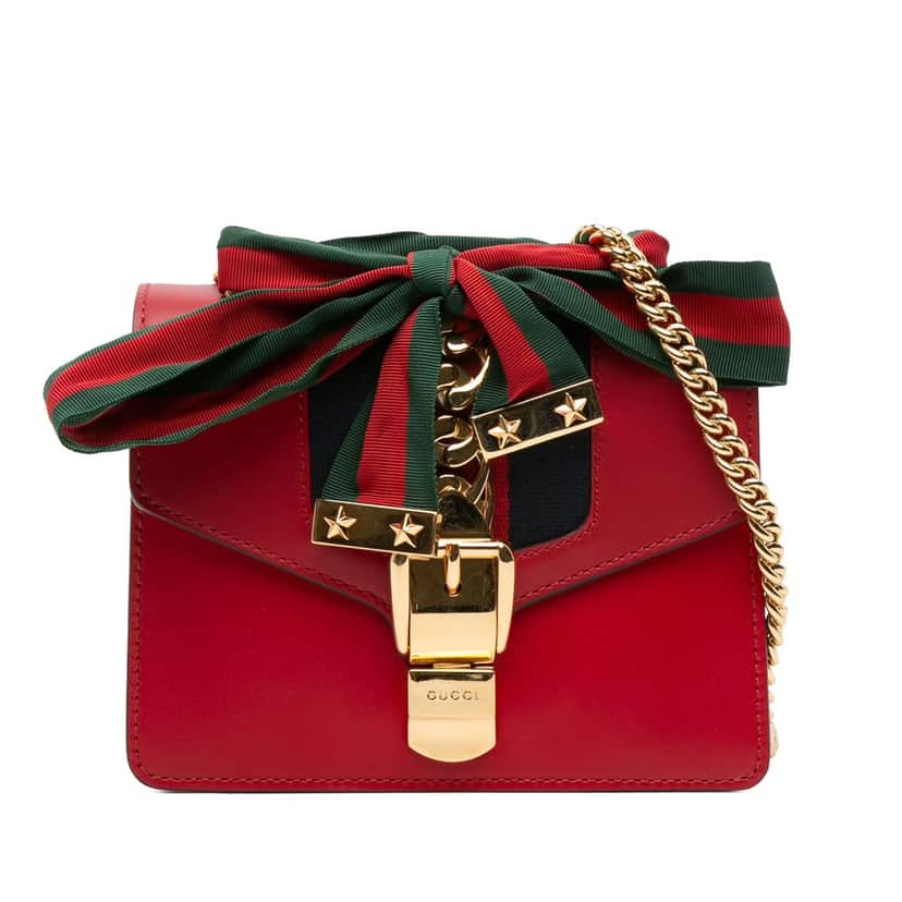 Gucci Mini Leather Sylvie Chain Crossbody Red Leather Good condition - Front View