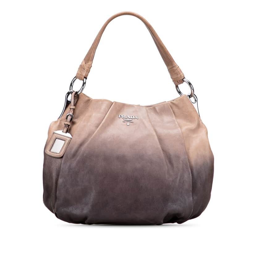 Prada Glace Calf Ombre Pleated Hobo Brown Leather Good condition - Front View