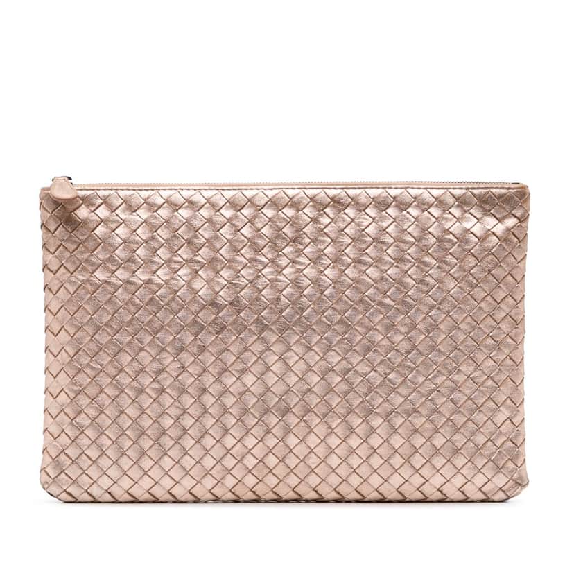 Bottega Veneta Nappa Intrecciato Clutch Gold Leather Good condition - Front View