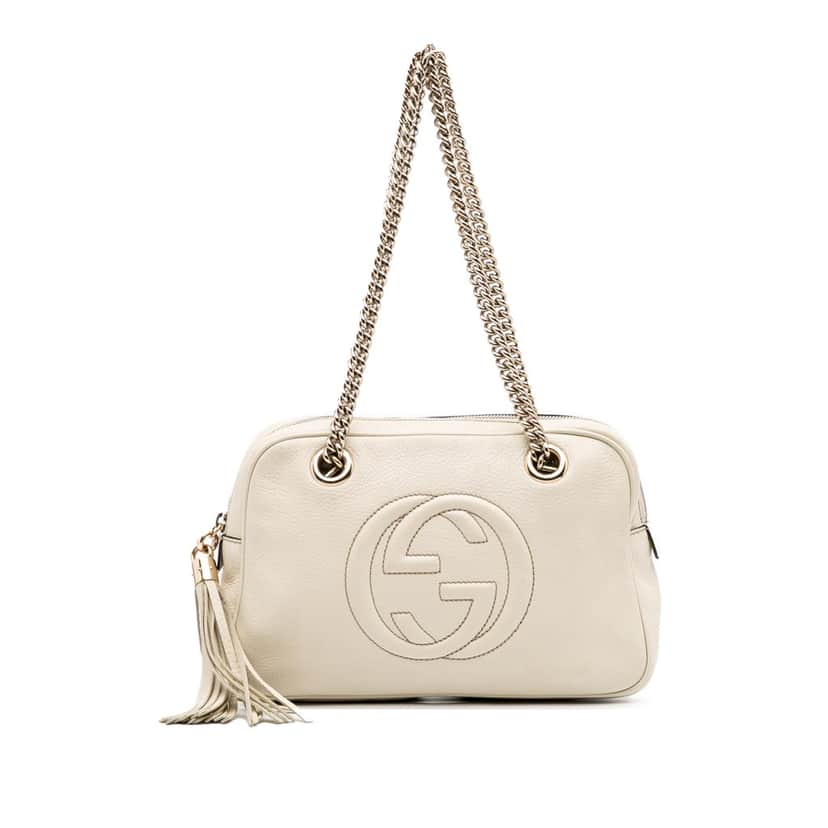 Gucci Leather Soho Chain Zip Shoulder Bag White Leather Good condition - Front View