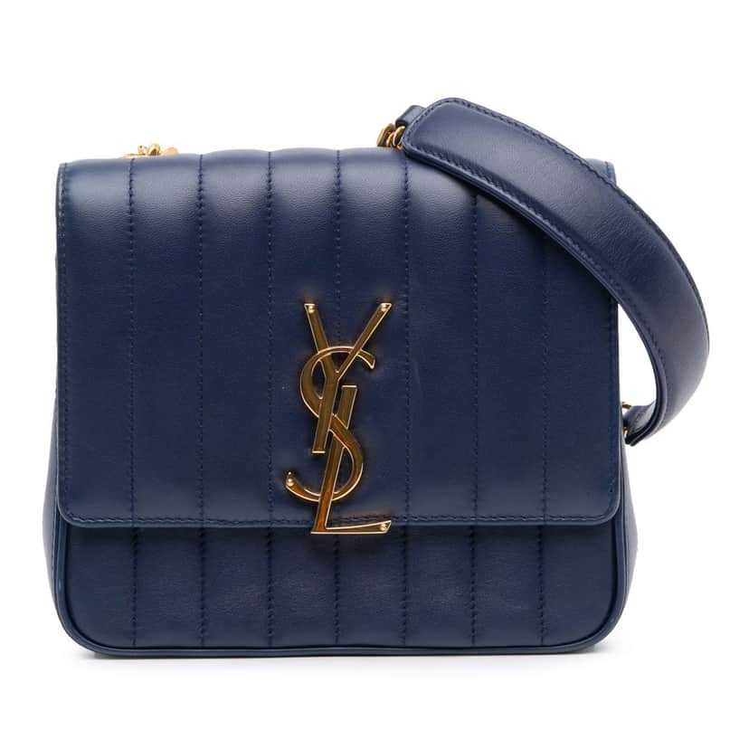 Saint Laurent Medium Lambskin Monogram Vicky Chain Bag Blue Leather Very good condition - Front View