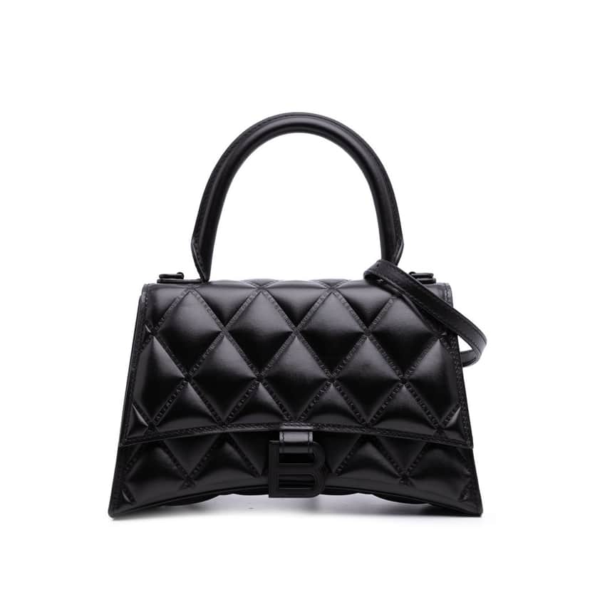 Balenciaga Small Quilted Leather Hourglass Top Handle Bag Black Leather Good condition - Front View