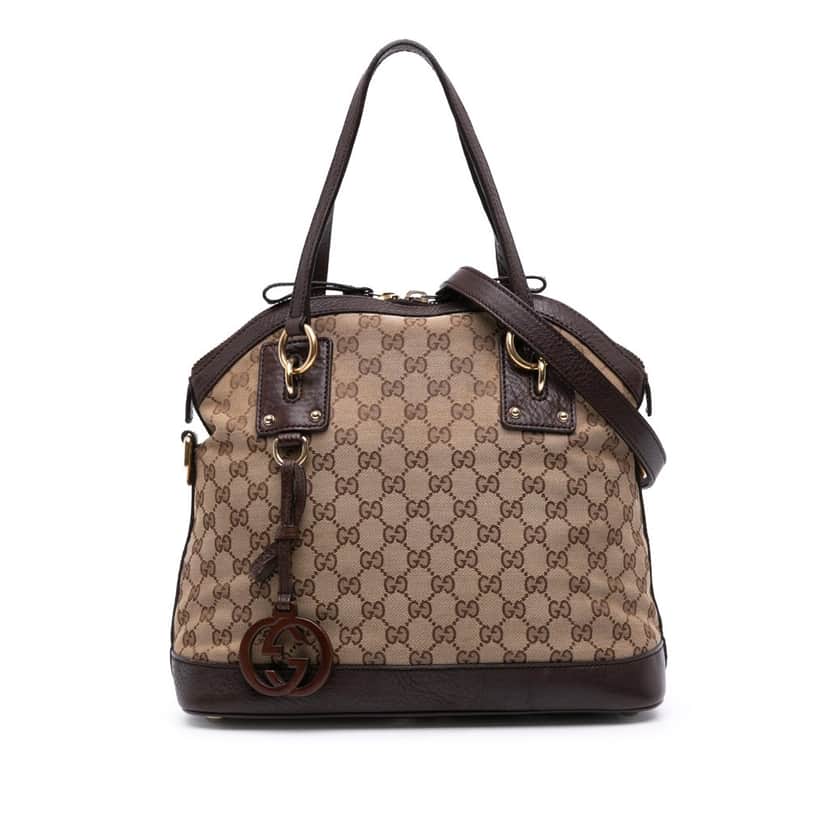 Gucci Medium GG Canvas Charm Dome Satchel Brown Canvas Good condition - Front View