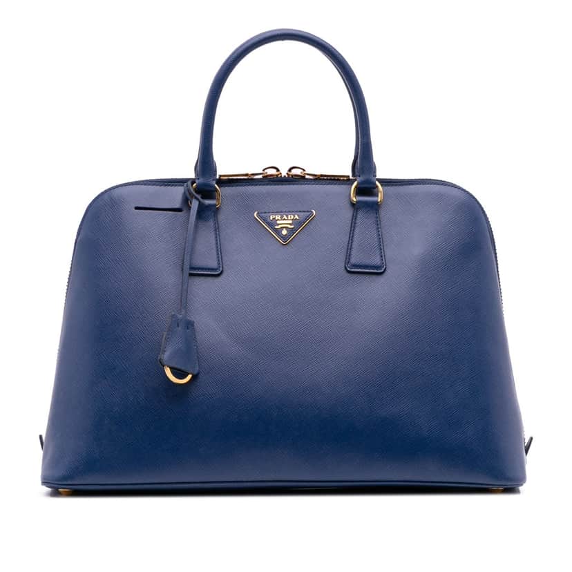 Prada Large Saffiano Lux Promenade Satchel Blue Leather Good condition - Front View