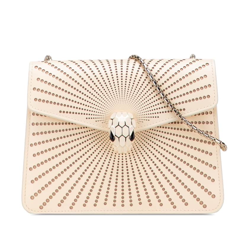 Bvlgari Small Laser Cut Calfskin Serpenti Forever Diamond Blast Sunshine Crossbody White Leather Good condition - Front View