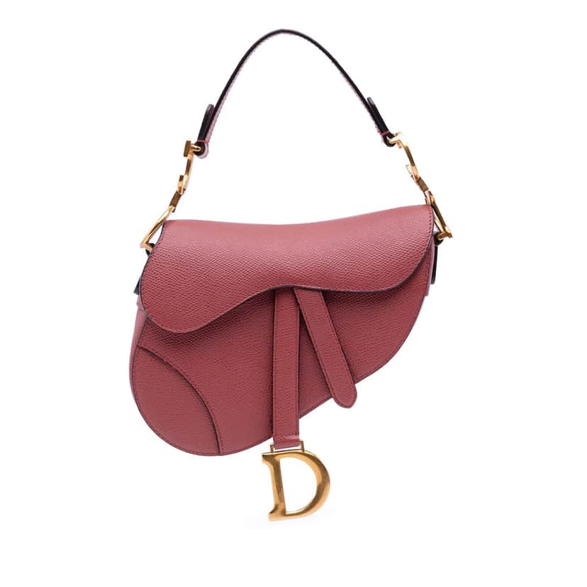 Dior Mini Grained Calfskin Saddle Bag Red Leather Good condition - Front View
