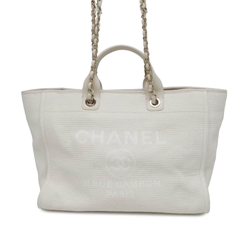 Chanel Medium Canvas Square Stitch Deauville Tote White Canvas Good condition - Front View