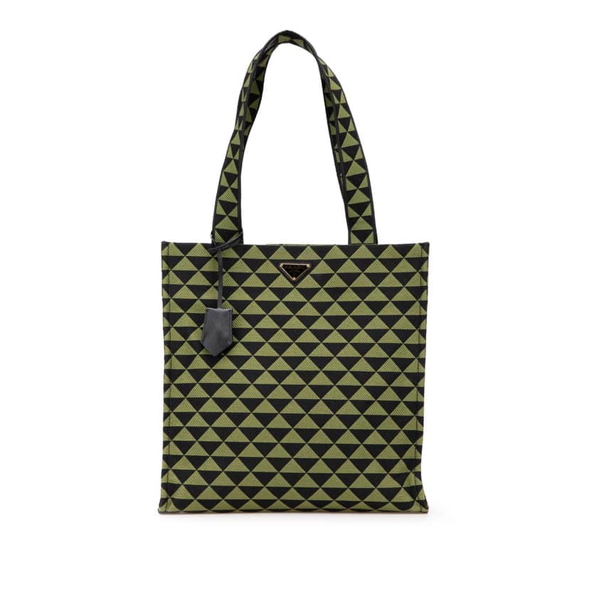 Prada Jacquard Triangolo Symbole Shopping Tote Green Canvas Very good condition - Front View