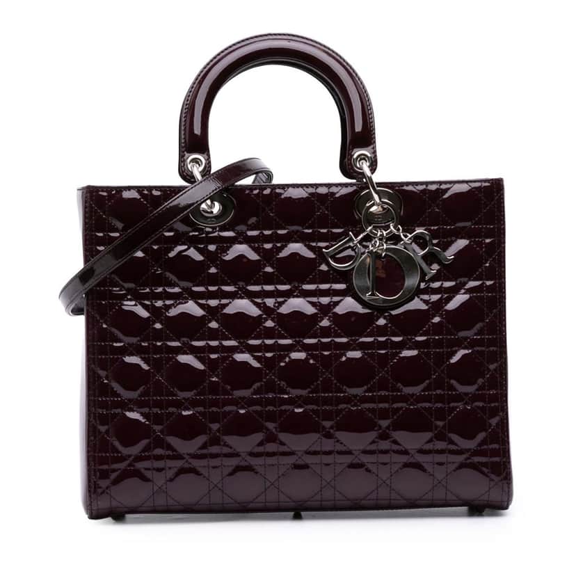 Dior Large Patent Cannage Lady Dior Purple Leather Good condition - Front View