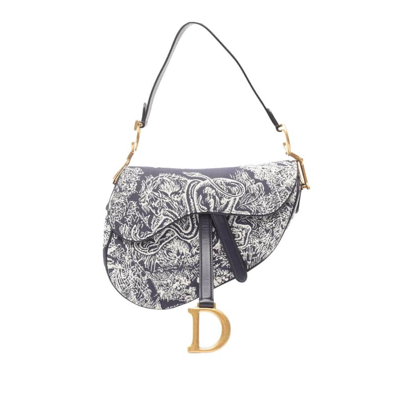 Dior Canvas Embroidered Reverse Toile De Jouy Saddle Bag Grey Canvas Good condition - Front View
