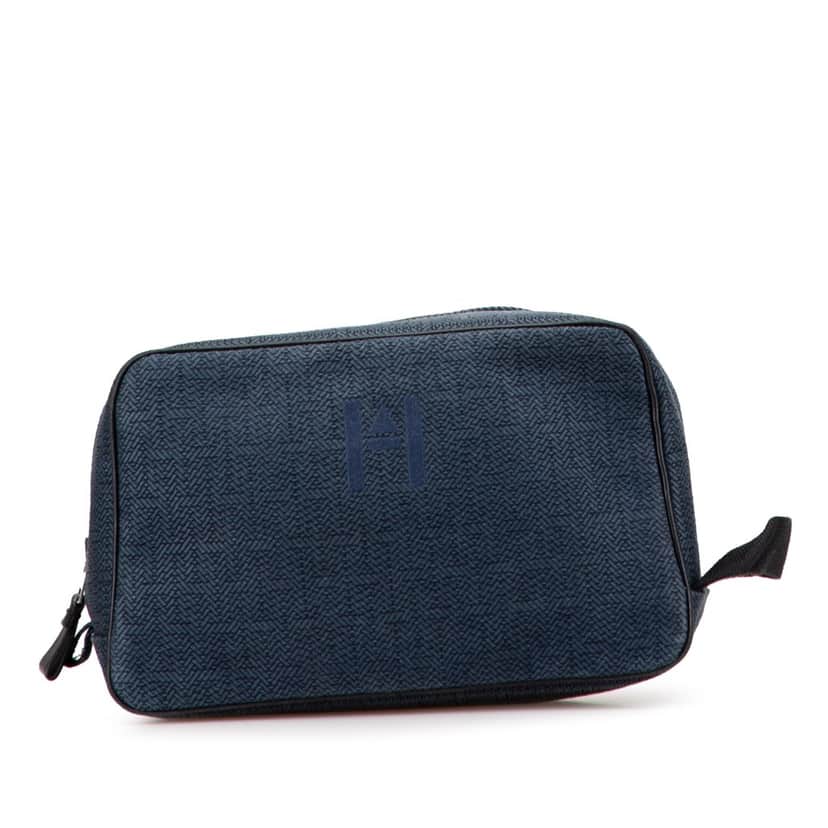 Hermès Toile Globe Trotter Pouch MM Blue Canvas Good condition - Front View