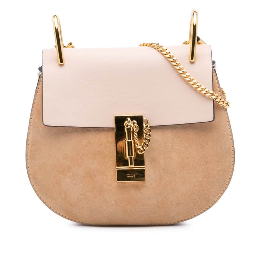 Chloé Mini Suede and Calfskin Drew Crossbody Brown Leather Good condition - Front View