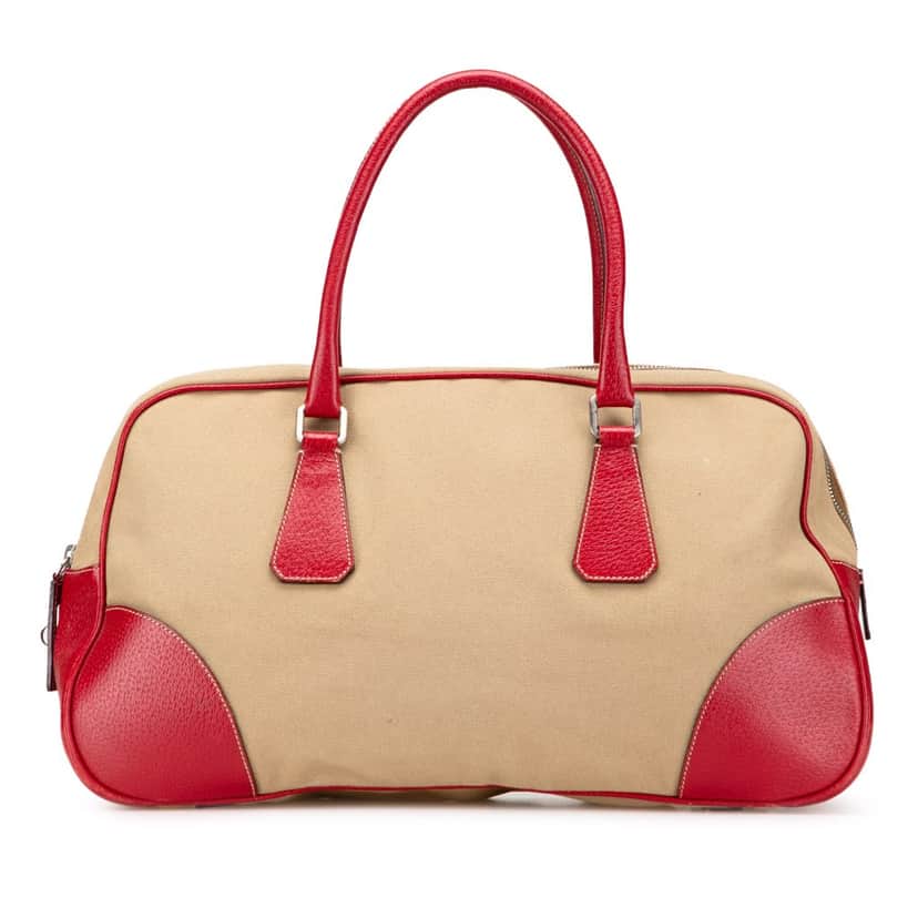 Prada Cinghiale Trimmed Canvas Canapa Bauletto Bag Brown Canvas Good condition - Front View
