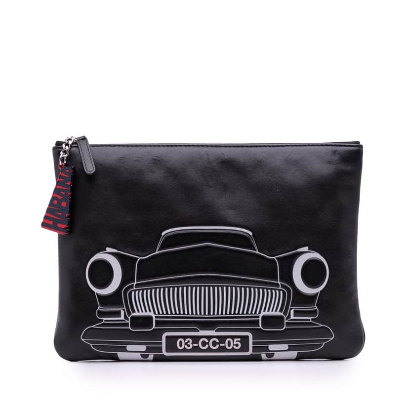 Chanel Medium Printed Lambskin Cuba La Habana O Case Clutch Black Leather Good condition - Front View