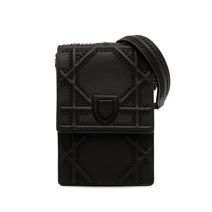 Dior Ultra Matte Calfskin Studded Vertical Diorama Black Leather Good condition - Front View